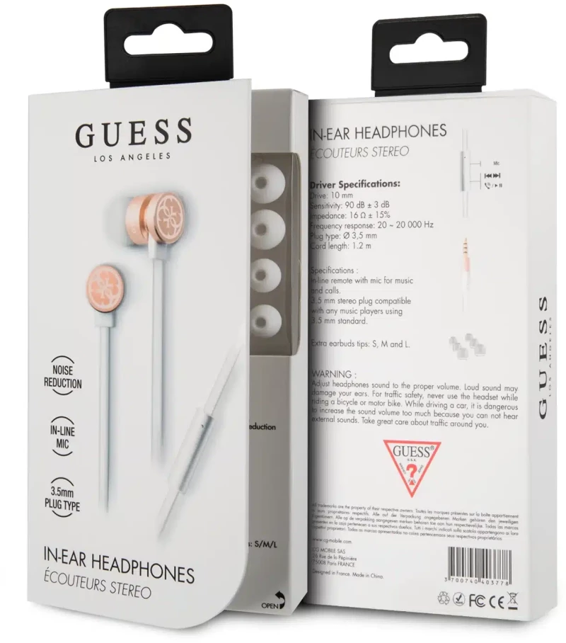 Guess in-ear white gold headphones - noise reduction
