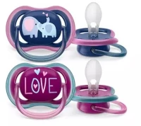 Avent Ultra Air Ορθοδοντικές Πιπίλες Νυκτός Σιλικόνης, Χρώμα Μπλέ & Μώβ 18m+, 2 Τεμάχια SCF349/19