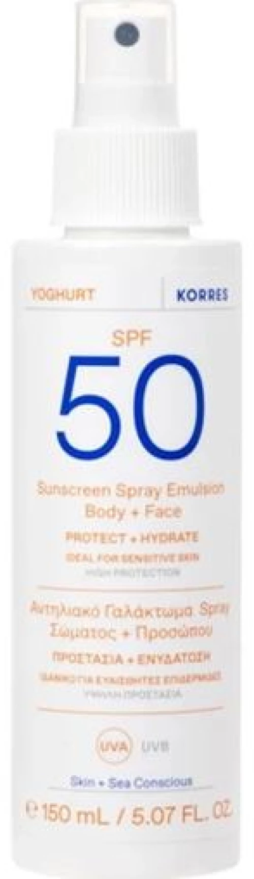 Korres Γιαούρτι Αντηλιακό Γαλάκτωμα Σπρέι Προσώπου & Σώματος SPF50 150ml.