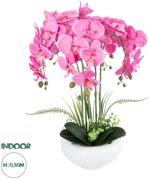 GloboStar® Artificial Garden PINK ORCHID 21124 Διακοσμητικό Φυτό Ροζ Ορχιδέα Υ50cm