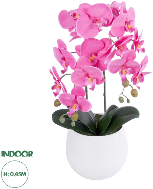 GloboStar® Artificial Garden PINK ORCHID 21116 Διακοσμητικό Φυτό Ροζ Ορχιδέα Υ45cm