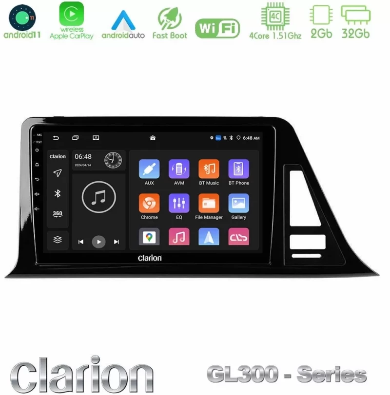 Clarion GL300 Series 4Core Android11 2+32GB Toyota CH-R Navigation Multimedia Tablet 9" Με Carplay & Android Auto U-GL3-TY972