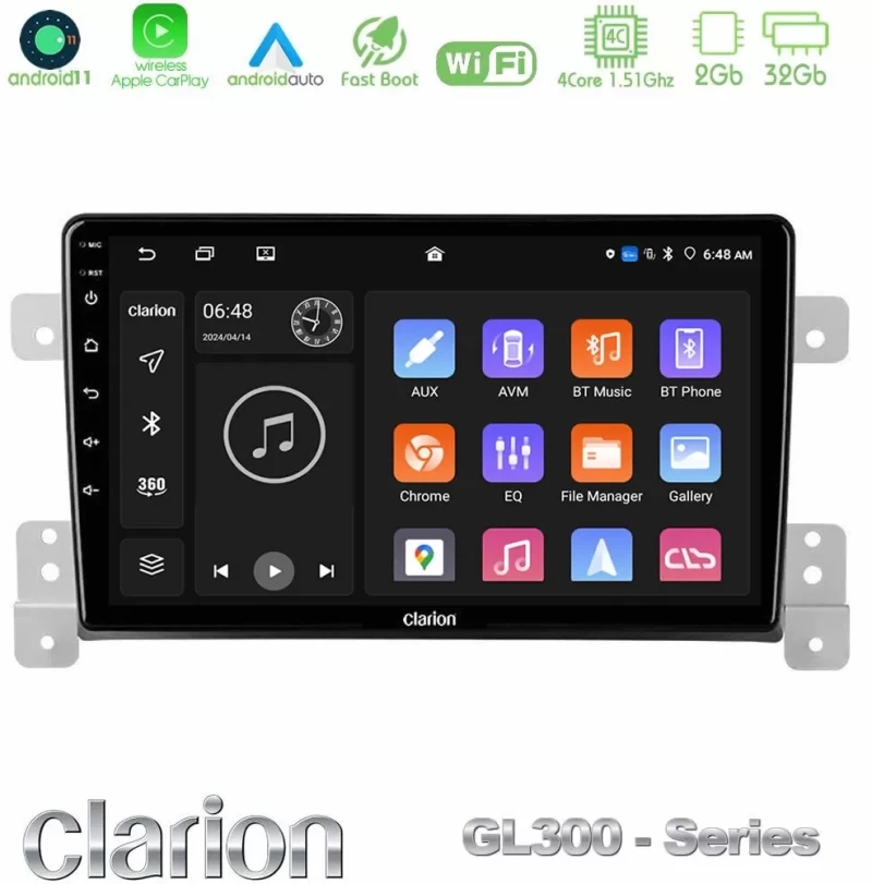 Clarion GL300 Series 4Core Android11 2+32GB Suzuki Grand Vitara Navigation Multimedia Tablet 9" Με Carplay & Android Auto U-GL3-SZ0630