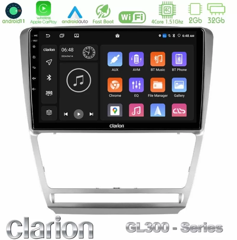 Clarion GL300 Series 4Core Android11 2+32GB Skoda Octavia 5 Navigation Multimedia Tablet 10" Με Carplay & Android Auto U-GL3-SK229S