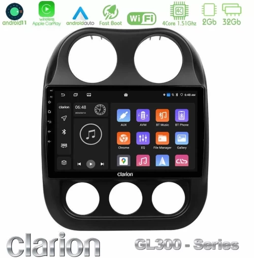 Clarion GL300 Series 4Core Android11 2+32GB Jeep Compass 2012-2016 Navigation Multimedia Tablet 9" Με Carplay & Android Auto U-GL3-JP0076