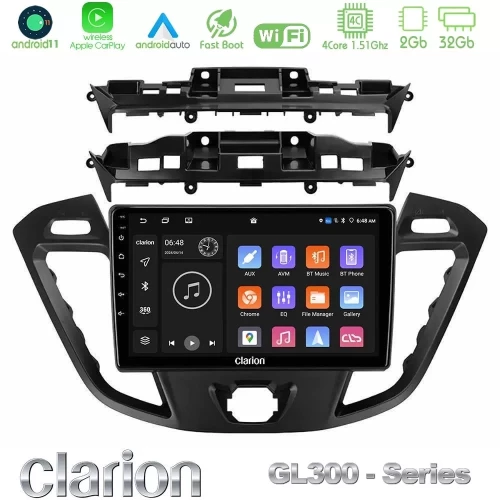 Clarion GL300 Series 4Core Android11 2+32GB Ford Transit Custom/Tourneo Custom Navigation Multimedia Tablet 9" Με Carplay & Andr U-GL3-FD680