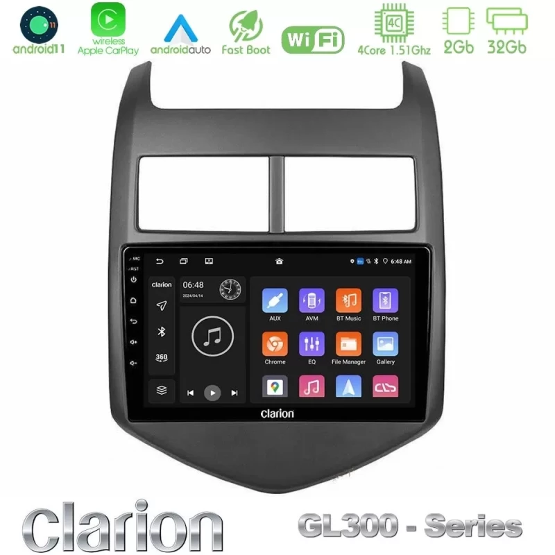 Clarion GL300 Series 4Core Android11 2+32GB Chevrolet Aveo 2011-2017 Navigation Multimedia Tablet 9" Με Carplay & Android Auto U-GL3-CV0243