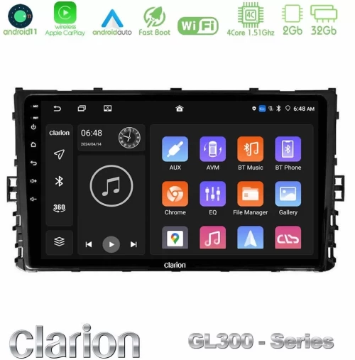 Clarion GL300 Series 4Core Android11 2+32GB VW MQB 2017- Navigation Multimedia Tablet 9" Με Carplay & Android Auto U-GL3-VW0333