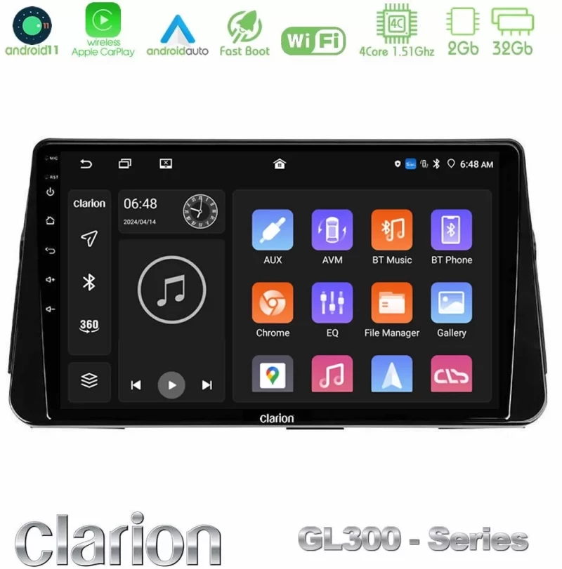 Clarion GL300 Series 4Core Android11 2+32GB Nissan Micra K14 Navigation Multimedia Tablet 10" Με Carplay & Android Auto U-GL3-NS0261