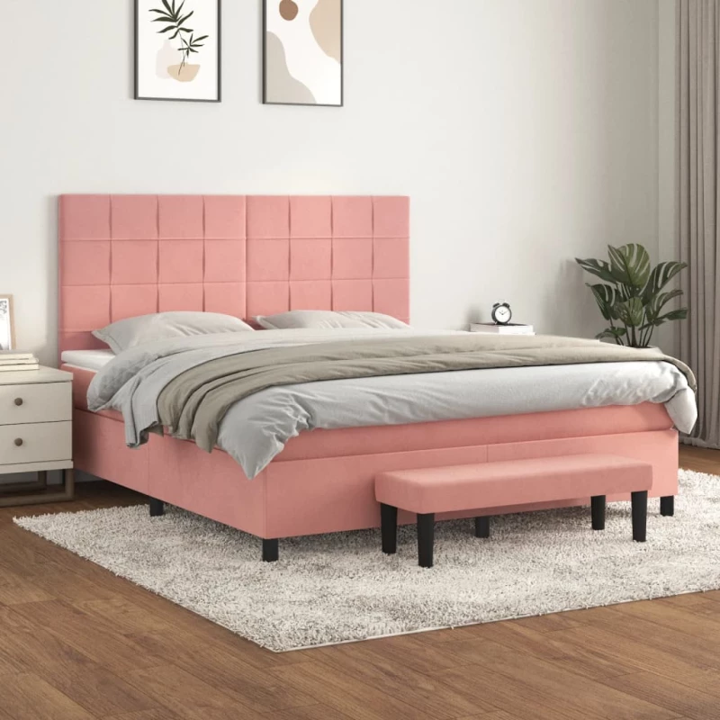 Κρεβάτι Boxspring με Στρώμα Ροζ 180x200 εκ. Βελούδινο Ροζ 3137862