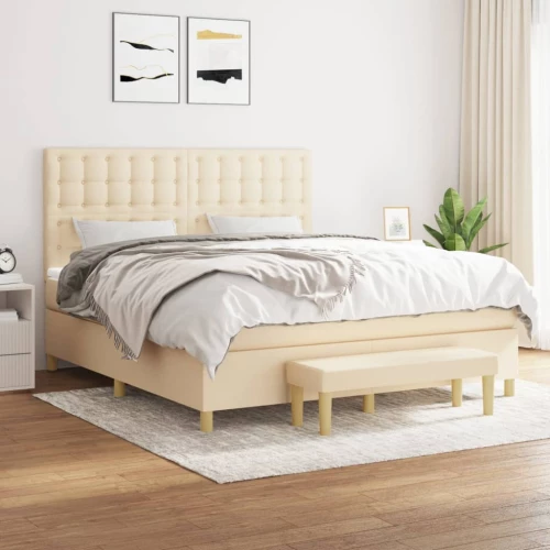 Κρεβάτι Boxspring με Στρώμα Κρεμ 180x200 εκ. Υφασμάτινο Κρεμ 3137498