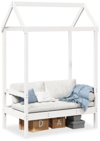 Παγκάκι με Οροφή Λευκό 117,5x70x176,5 εκ. από Μασίφ Ξύλο Πεύκου Λευκό 846995