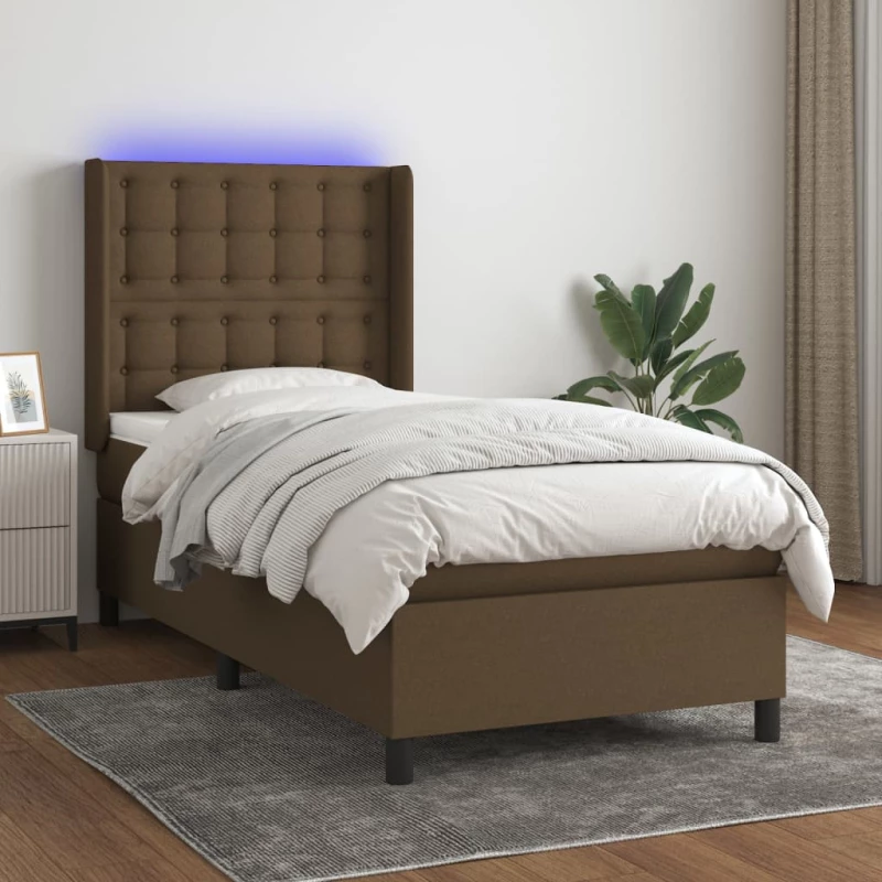Κρεβάτι Boxspring με Στρώμα & LED Σκ.Καφέ 100x200 εκ Υφασμάτινο Καφέ 3138616