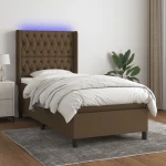 Κρεβάτι Boxspring με Στρώμα & LED Σκ.Καφέ 100x200 εκ Υφασμάτινο Καφέ 3138536