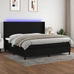 Κρεβάτι Boxspring με Στρώμα & LED Μαύρο 200x200 εκ. Υφασμάτινο Μαύρο 3138183