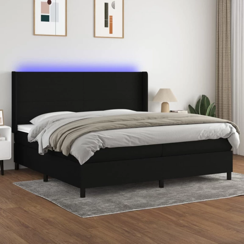 Κρεβάτι Boxspring με Στρώμα & LED Μαύρο 200x200 εκ. Υφασμάτινο Μαύρο 3138183