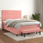 Κρεβάτι Boxspring με Στρώμα Ροζ 140x190 εκ. Βελούδινο Ροζ 3138084