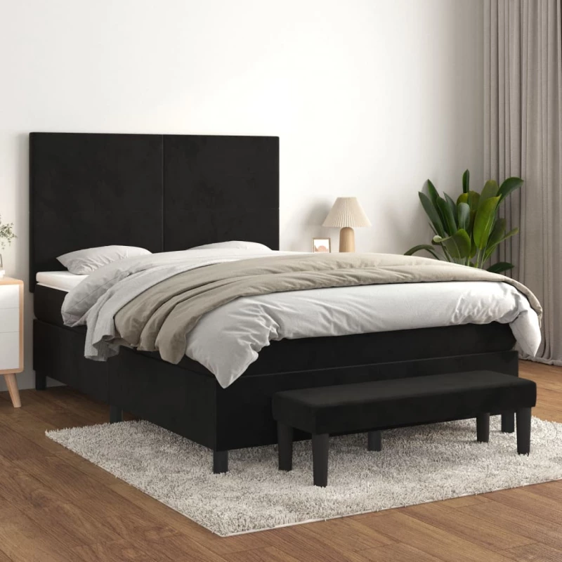 Κρεβάτι Boxspring με Στρώμα Μαύρο 140x200 εκ. Βελούδινο Μαύρο 3137727