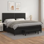 Κρεβάτι Boxspring με Στρώμα Μαύρο 200x200 εκ. Συνθετικό Δέρμα Μαύρο 3137623