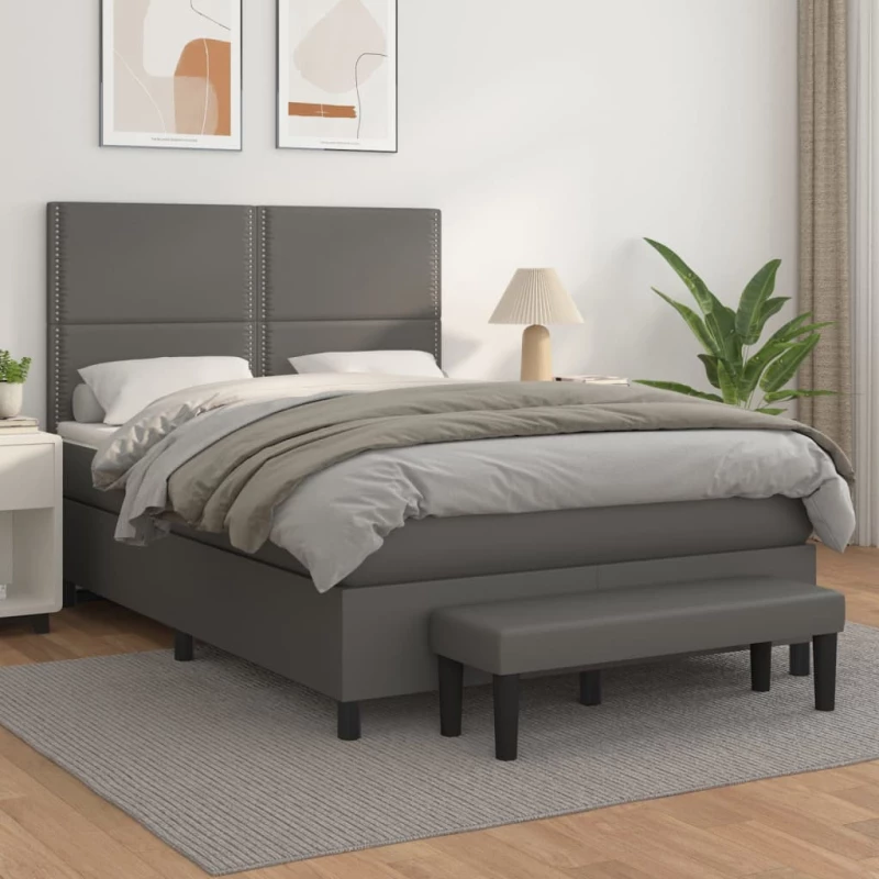 Κρεβάτι Boxspring με Στρώμα Γκρι 140x200εκ. από Συνθετικό Δέρμα Γκρι 3137609