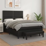 Κρεβάτι Boxspring με Στρώμα Μαύρο 140x190εκ.από Συνθετικό Δέρμα Μαύρο 3137599