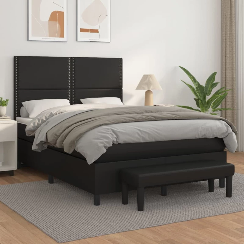 Κρεβάτι Boxspring με Στρώμα Μαύρο 140x190εκ.από Συνθετικό Δέρμα Μαύρο 3137599