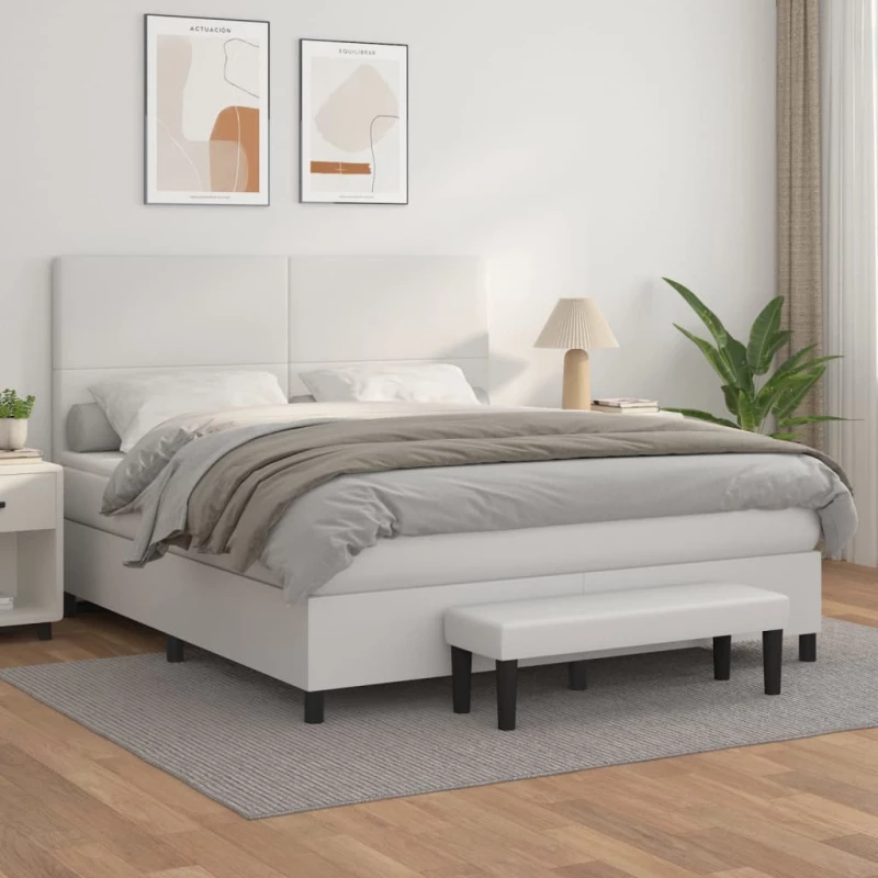 Κρεβάτι Boxspring με Στρώμα Λευκό 160x200εκ.από Συνθετικό Δέρμα Λευκό 3137552