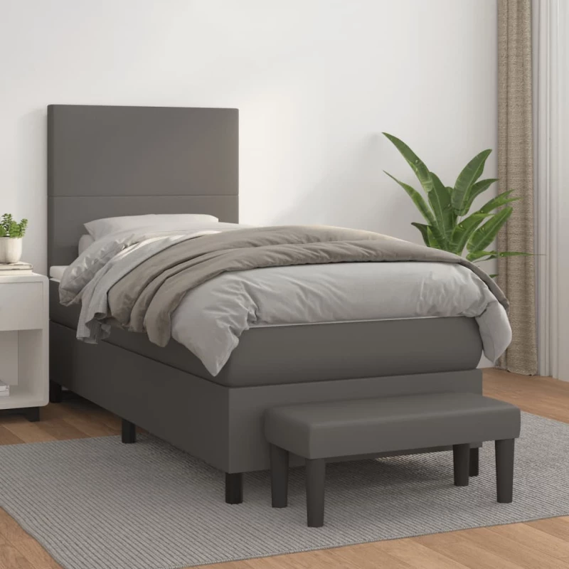 Κρεβάτι Boxspring με Στρώμα Γκρι 100x200εκ. από Συνθετικό Δέρμα Γκρι 3137531