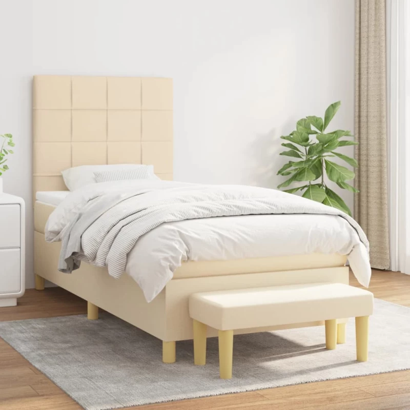 Κρεβάτι Boxspring με Στρώμα Κρεμ 100 x 200 εκ. Υφασμάτινο Κρεμ 3137138