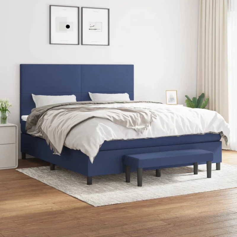 Κρεβάτι Boxspring με Στρώμα Μπλε 160x200 εκ. Υφασμάτινο Μπλε 3136451