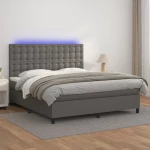 Κρεβάτι Boxspring με Στρώμα & LED Γκρι 160x200 εκ. Συνθ. Δέρμα Γκρι 3135955