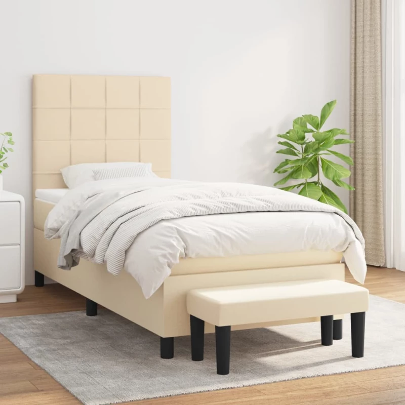 Κρεβάτι Boxspring με Στρώμα Κρεμ 100 x 200 εκ. Υφασμάτινο Κρεμ 3136578