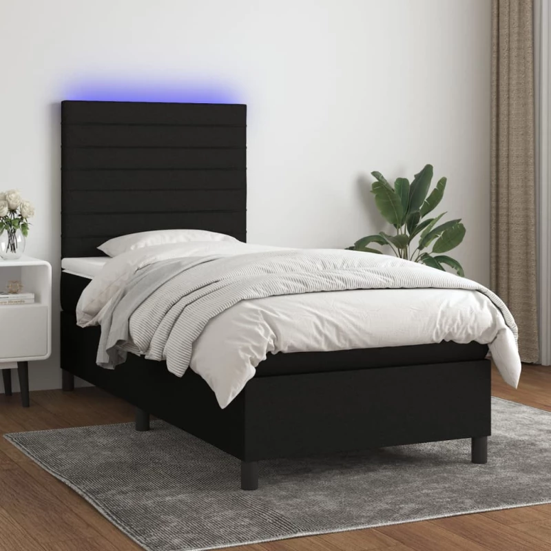 Κρεβάτι Boxspring με Στρώμα & LED Μαύρο 80x200 εκ. Υφασμάτινο Μαύρο 3134911