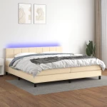 Κρεβάτι Boxspring με Στρώμα & LED Κρεμ 200x200 εκ. Υφασμάτινο Κρεμ 3133186