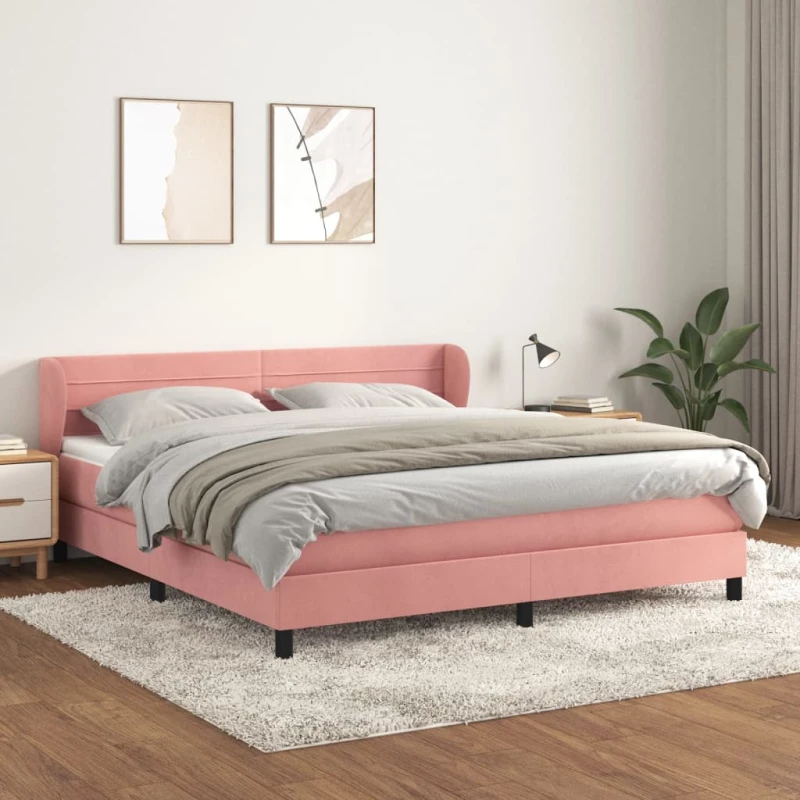 Κρεβάτι Boxspring με Στρώμα Ροζ 160x200 εκ. Βελούδινο Ροζ 3127564