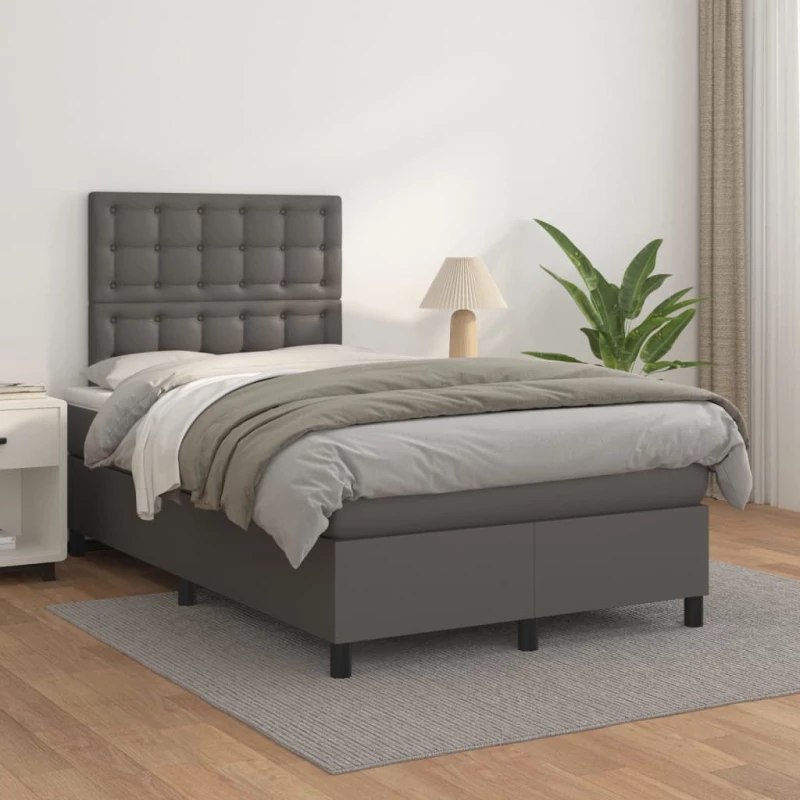 Κρεβάτι Boxspring με Στρώμα Γκρι 120x200εκ. από Συνθετικό Δέρμα Γκρι 3142837
