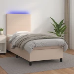 Κρεβάτι Boxspring Στρώμα&LED Καπουτσίνο 100x200 εκ. Συνθ. Δέρμα Καφέ 3135812