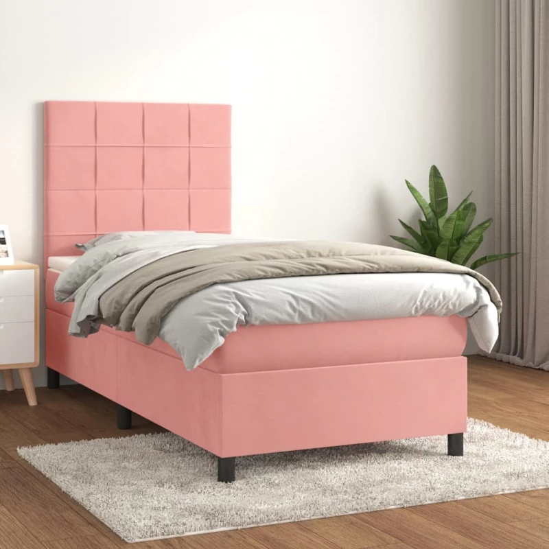 Κρεβάτι Boxspring με Στρώμα Ροζ 90x190 εκ. Βελούδινο Ροζ 3143000