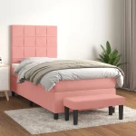 Κρεβάτι Boxspring με Στρώμα Ροζ 90x190 εκ. Βελούδινο Ροζ 3137820