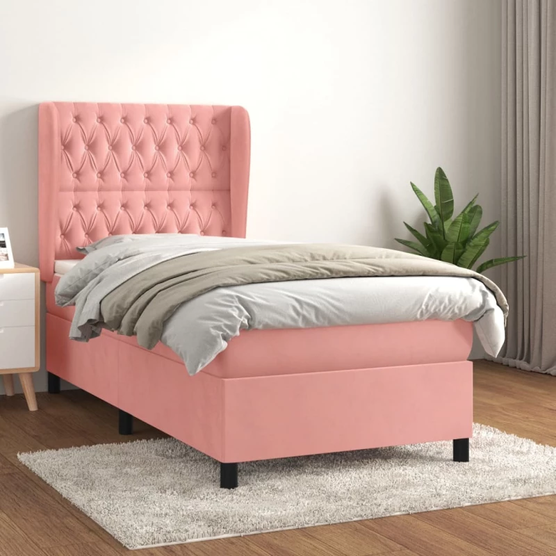Κρεβάτι Boxspring με Στρώμα Ροζ 90x190 εκ. Βελούδινο Ροζ 3129368