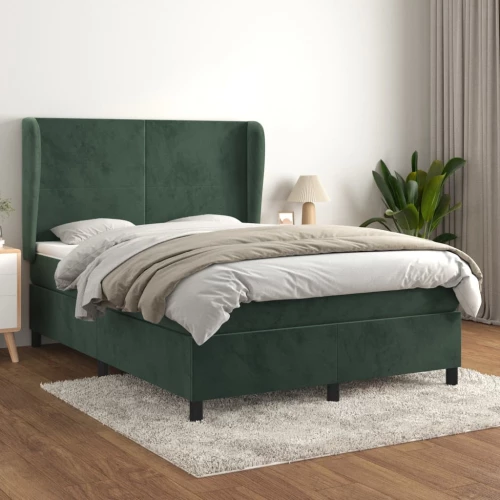Κρεβάτι Boxspring με Στρώμα Σκούρο Πράσινο 140x200εκ. Βελούδινο Πράσινο 3129096