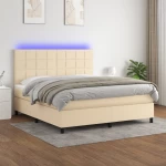 Κρεβάτι Boxspring με Στρώμα & LED Κρεμ 180x200 εκ. Υφασμάτινο Κρεμ 3134898