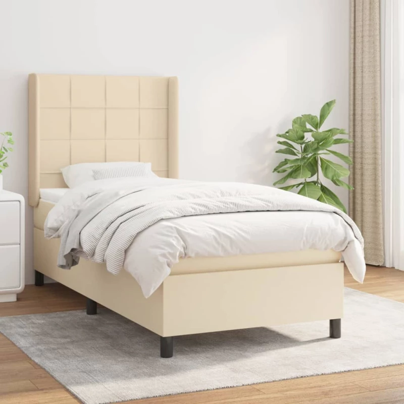 Κρεβάτι Boxspring με Στρώμα Κρεμ 100 x 200 εκ. Υφασμάτινο Κρεμ 3131414