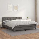 Κρεβάτι Boxspring με Στρώμα Γκρι 160x200εκ. από Συνθετικό Δέρμα Γκρι 3141135