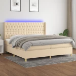 Κρεβάτι Boxspring με Στρώμα & LED Κρεμ 200x200 εκ. Υφασμάτινο Κρεμ 3139146