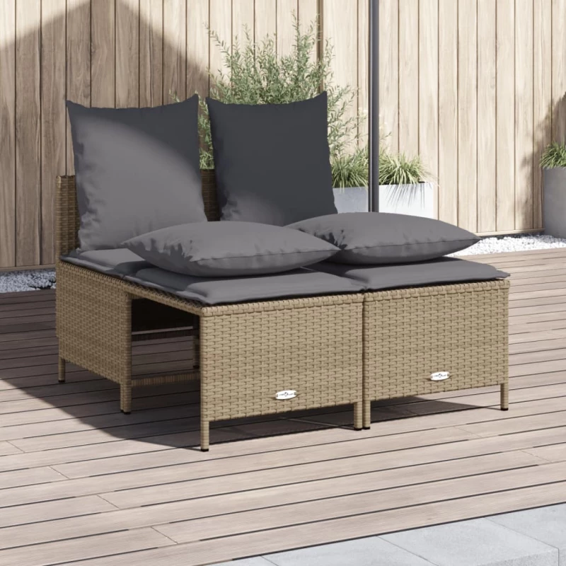 Σετ Καναπέ Κήπου 4 τεμ. Μπεζ Συνθετικό Ρατάν με Μαξιλάρια Μπεζ 368383
