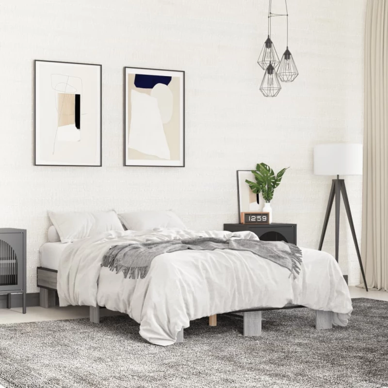 Πλαίσιο Κρεβατιού Γκρι Sonoma 120x200 εκ. Επεξ. Ξύλο & Μέταλλο Γκρι 845865