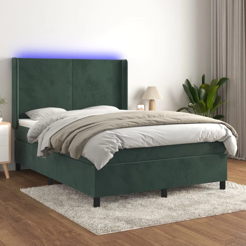 Κρεβάτι Boxspring με Στρώμα & LED Σκ. Πράσινο 140x190εκ Βελούδο Πράσινο 3139442