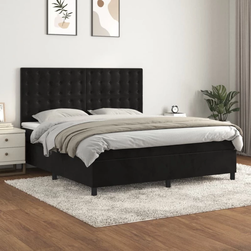 Κρεβάτι Boxspring με Στρώμα Μαύρο 160x200 εκ. Βελούδινο Μαύρο 3143273