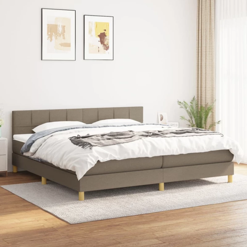 Κρεβάτι Boxspring με Στρώμα Taupe 200x200 εκ. Υφασμάτινο μπεζ-γκρι 3140645
